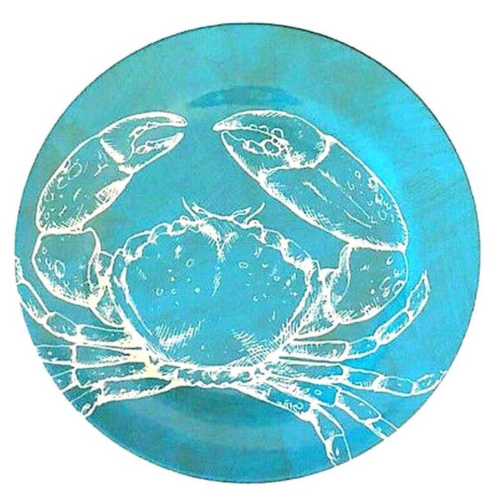Ocean Blue Crab Melamine 10.5" Dinner Plates Beach Summer Cookout Set of 4